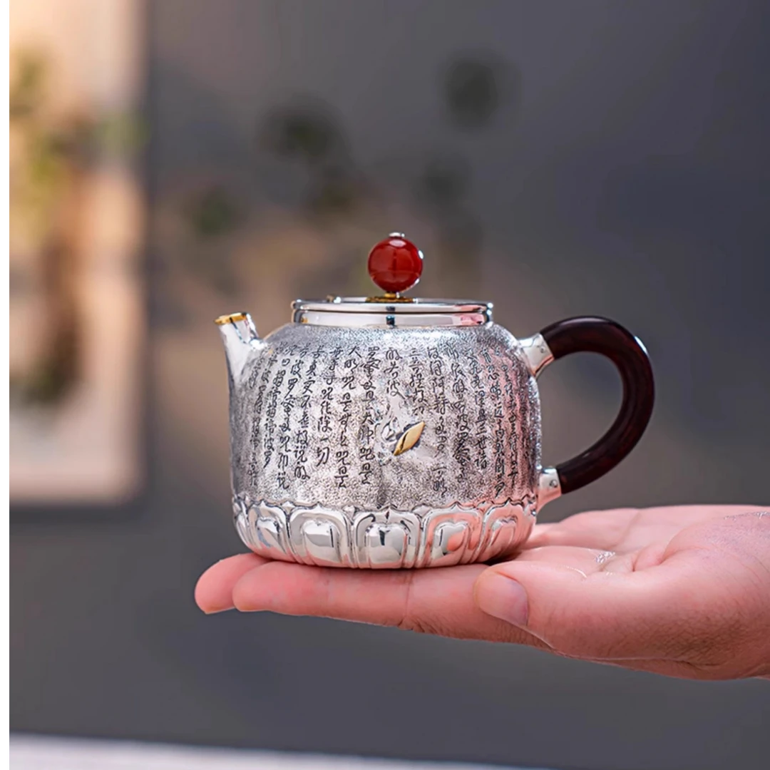 芸术云艺堂 足银999泡茶壶纯手工一张打心经银壶 精品泡茶壶