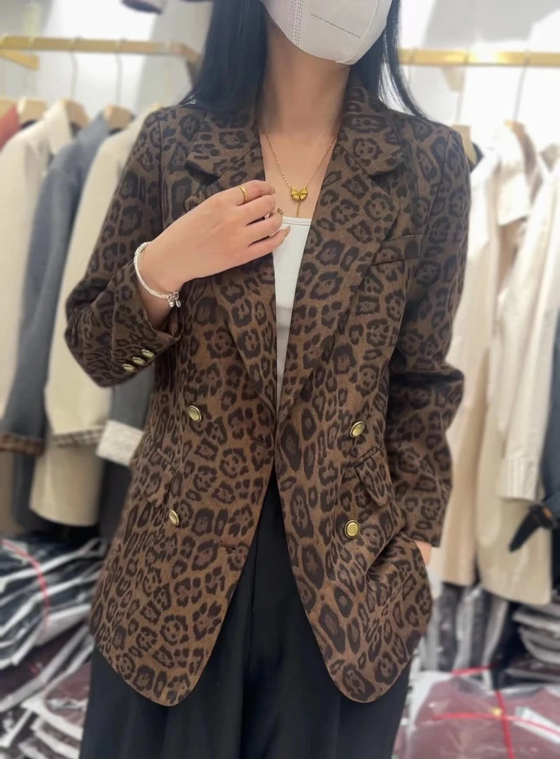 新款秋季高级感韩版复古豹纹西装女时尚百搭个性西服（24↓-35）