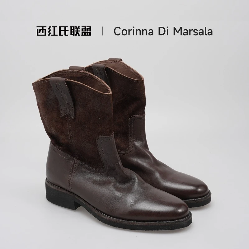 【西红氏联盟】内外垫全牛皮尖头时装靴X22B01868-1跟高3.5cm
