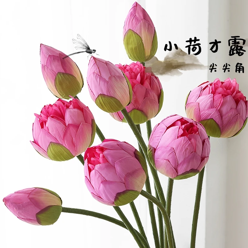 荷花仿真花中式家里摆设道具粉色莲花假花莲绿色莲蓬创意客厅插花