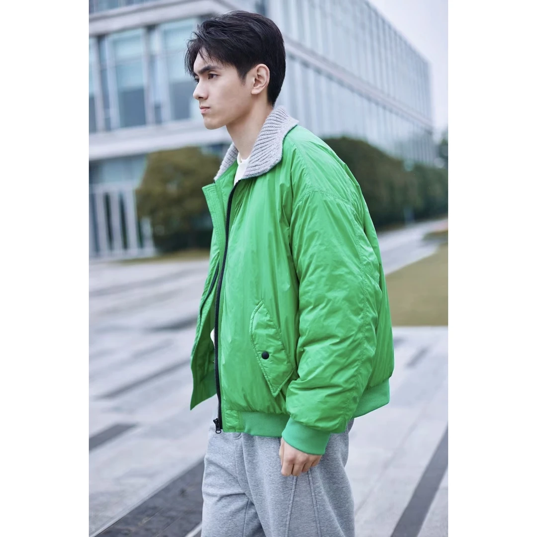 中厚薄款羽绒服男士短款时尚毛线拼接领保暖潮流休闲外套4919