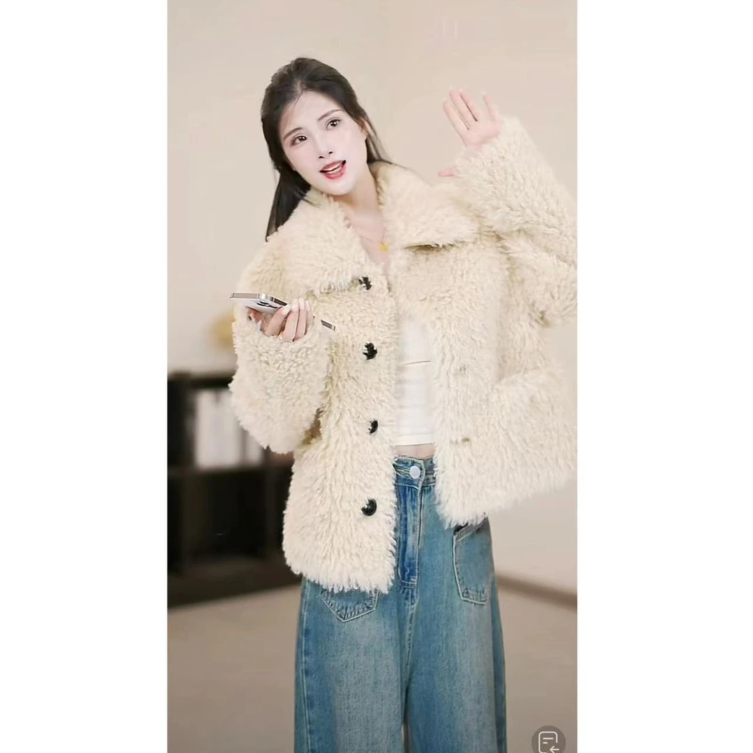 XUJIEJIE/徐姐姐【草莓酸奶】外套韩版卷毛女士加厚毛绒外套秋冬665