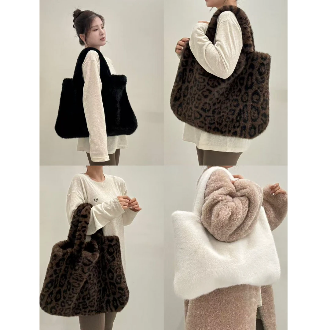 豹纹毛毛包包2024年新款毛毛包包网红时尚百搭韩版