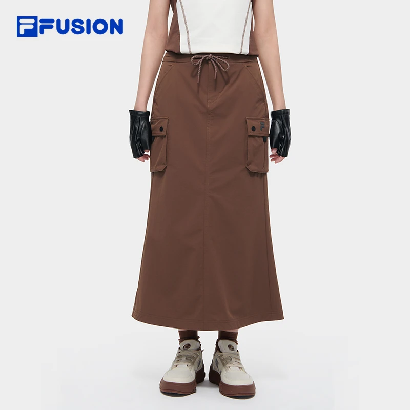 FILAFUSION女子梭织裙2024夏新款时尚休闲工装半身裙T11W421304F