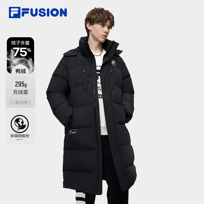 FILA FUSION潮牌长款羽绒服冬季新时尚连帽加厚羽绒服T11M345903F