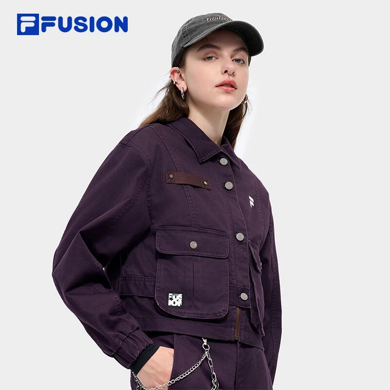 FUSION梭织外套女2024冬新款时尚短款宽松工装上衣T11W443701F