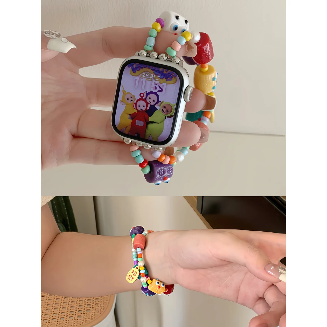 象烁适用于iwatch表带彩色小怪兽多巴胺表带可爱苹果手表创意手链
