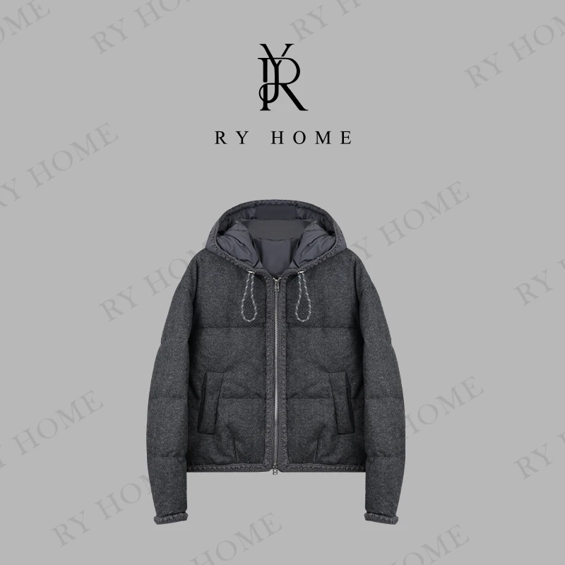 【容雨RYHOME】90白鸭绒Urban Athflow短款羊毛连帽羽绒服244YF1269