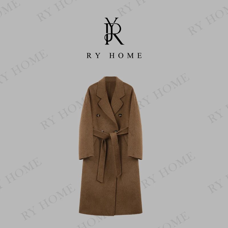 【容雨RYHOME】卡萨布兰卡式经典双排扣牦牛绒长款大衣243W2034