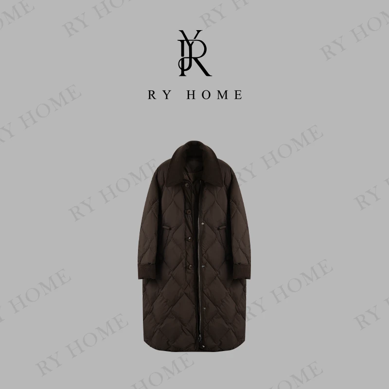 【容雨RYHOME】90白鸭绒高丝灯芯绒翻领茧型中长款羽绒服244YF1270