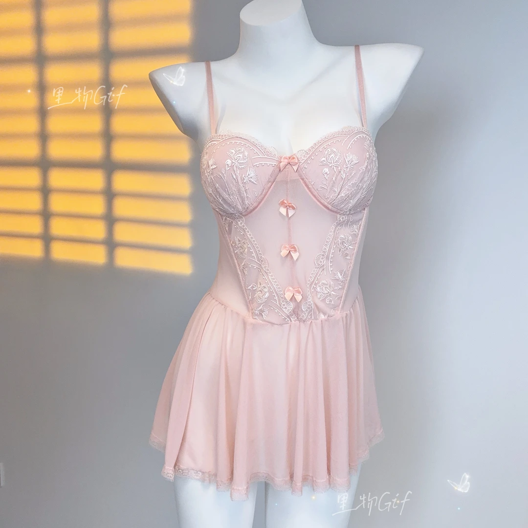 【80-130】纯欲蕾丝性感睡衣甜美显瘦吊带睡裙约会款睡衣女法式小众