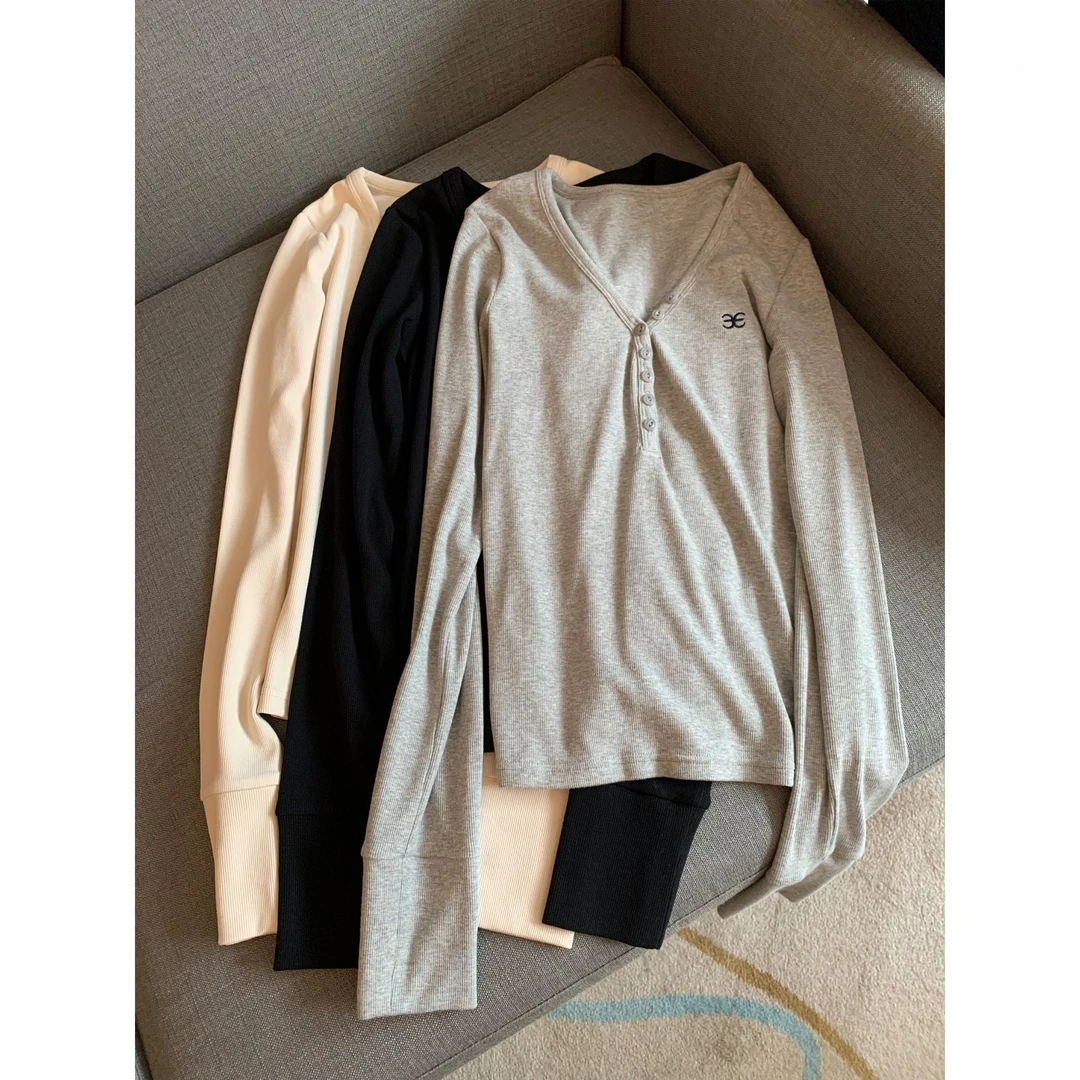 DAR STUDIO 深圳货【心动记号】2024秋冬亨利领小字母长袖上衣88156