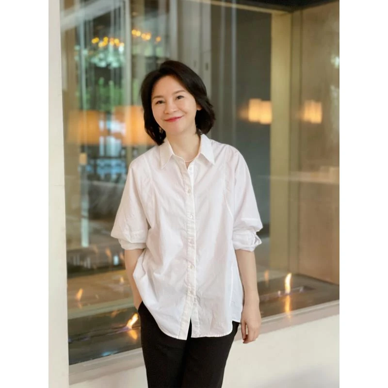 RuienCo.  羊腿袖廓形解构设计灯笼长袖气质白衬衫秋设计感衬衣