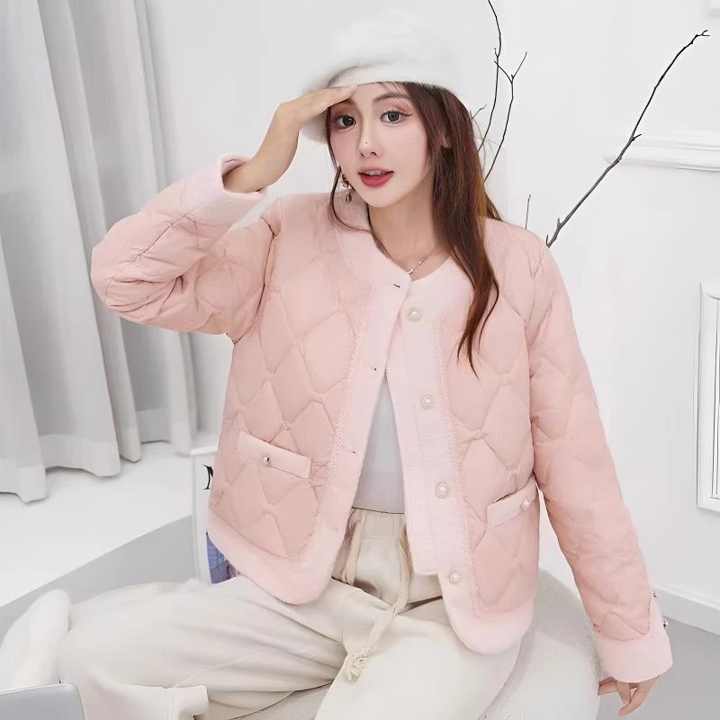 觐裳甜美小香风短款棉服女2024冬新款时尚气质小个子圆领保暖外套