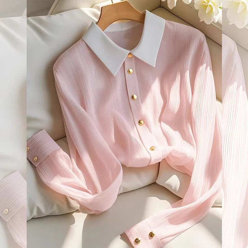 觐裳今年流行漂亮独特上衣女2025早春新款粉色多巴胺衬衫女春秋款