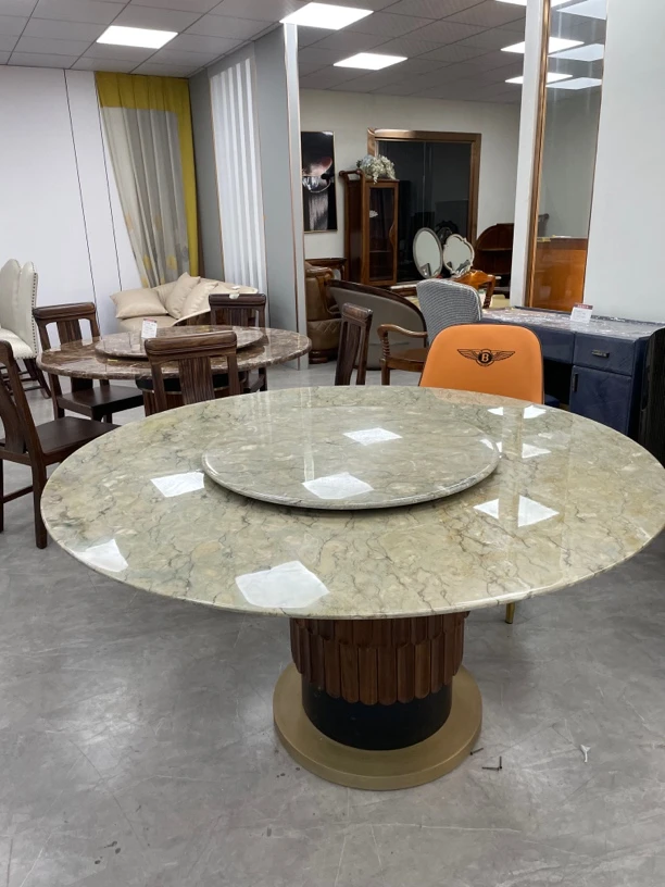 501-C圆餐桌大乌金木1.5米*790 转盘750