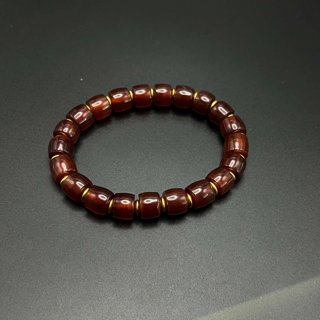 明代酒红玛瑙手串DL434504古玩/收藏/德州文物