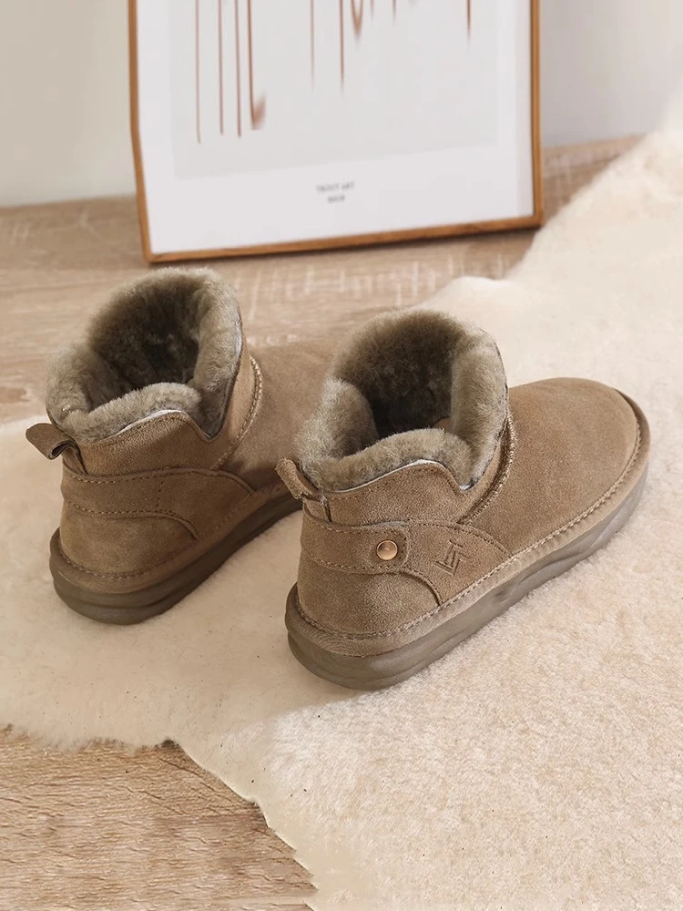 国潮网红雪地靴女2024新款秋冬皮毛一体加绒短筒低帮防滑保暖棉鞋