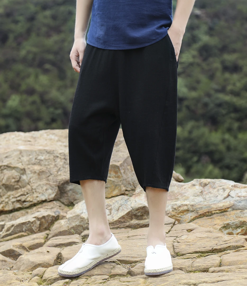 夏季新款男士棉麻短裤宽松休闲五分裤百搭男中裤大码中式国风款