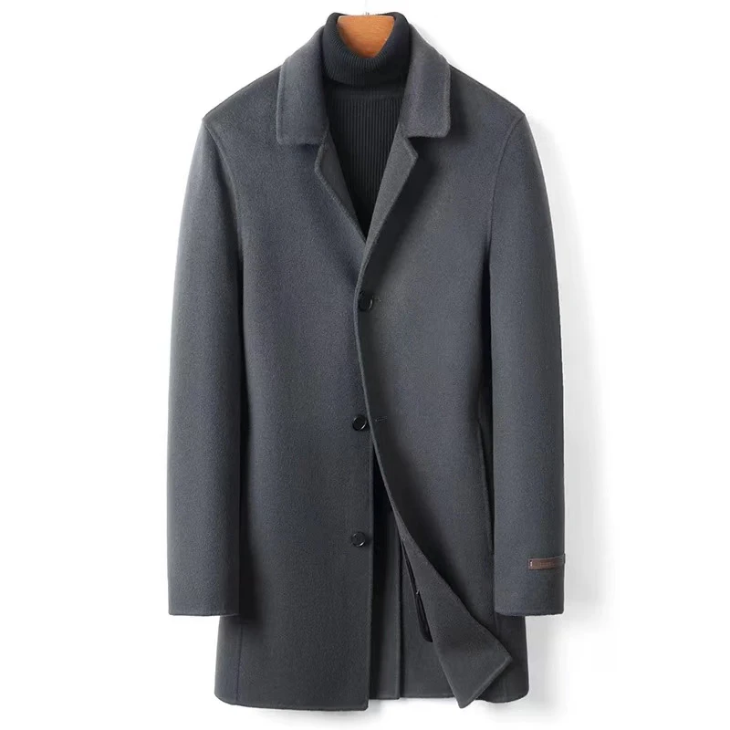 秋冬毛呢大衣男士纯羊毛双面呢大衣中长款单排扣
