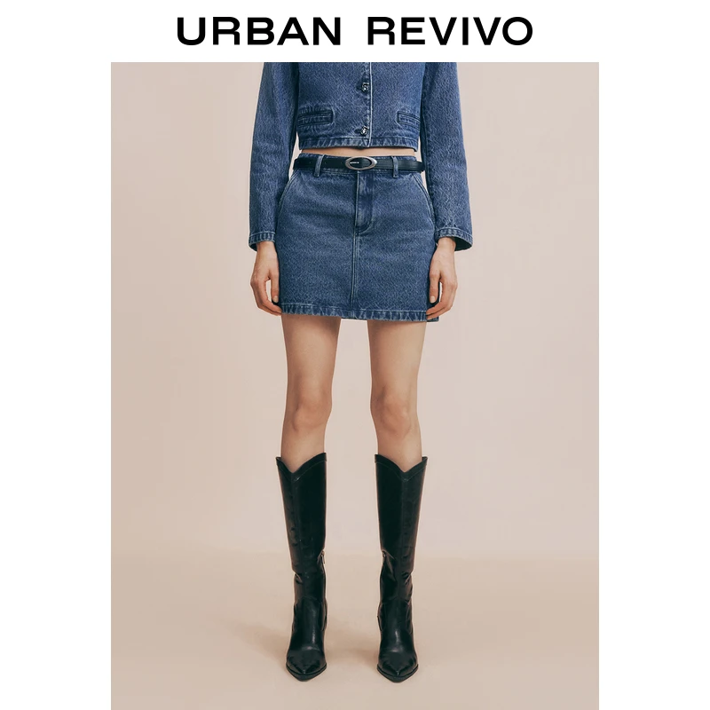 UR女装复古时髦港风短款牛仔半裙UWG840262