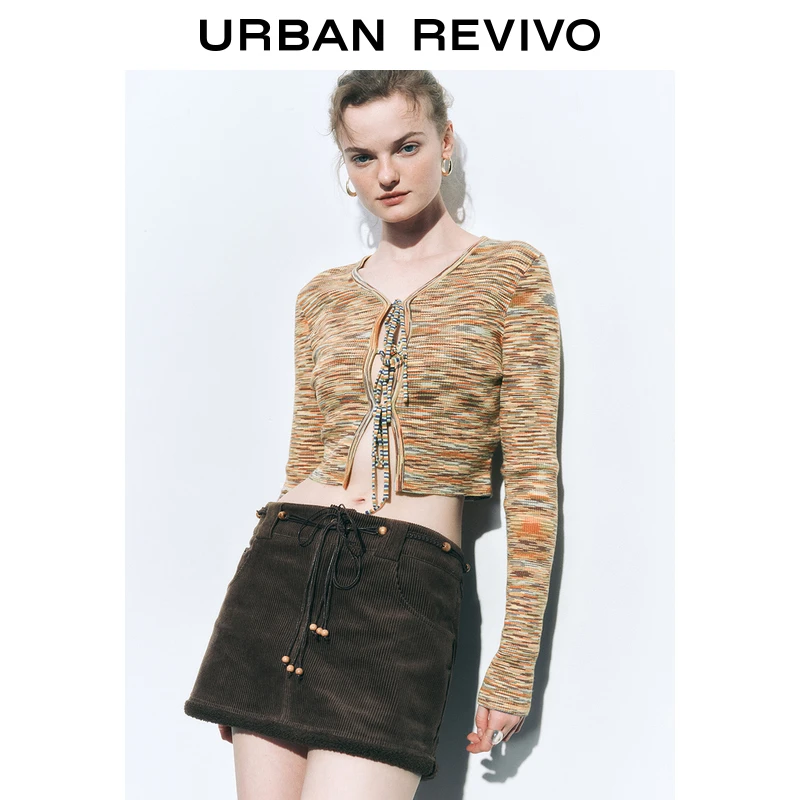 UR女装美拉德氛围感系带V领针织开衫UYL940069