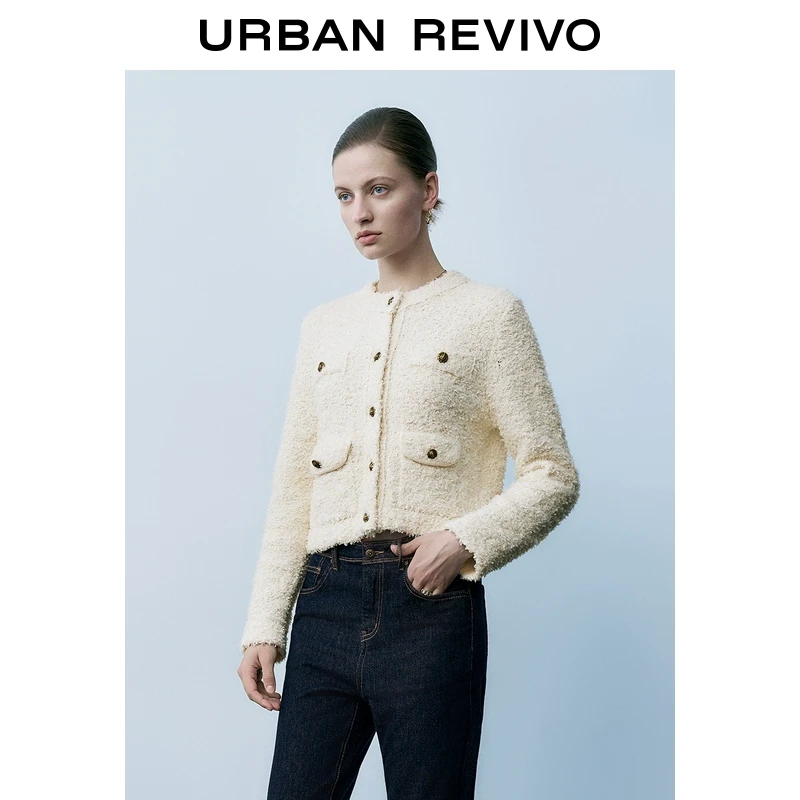 UR2024秋冬新款女装法式气质小香肌理感针织开衫UWG940336+