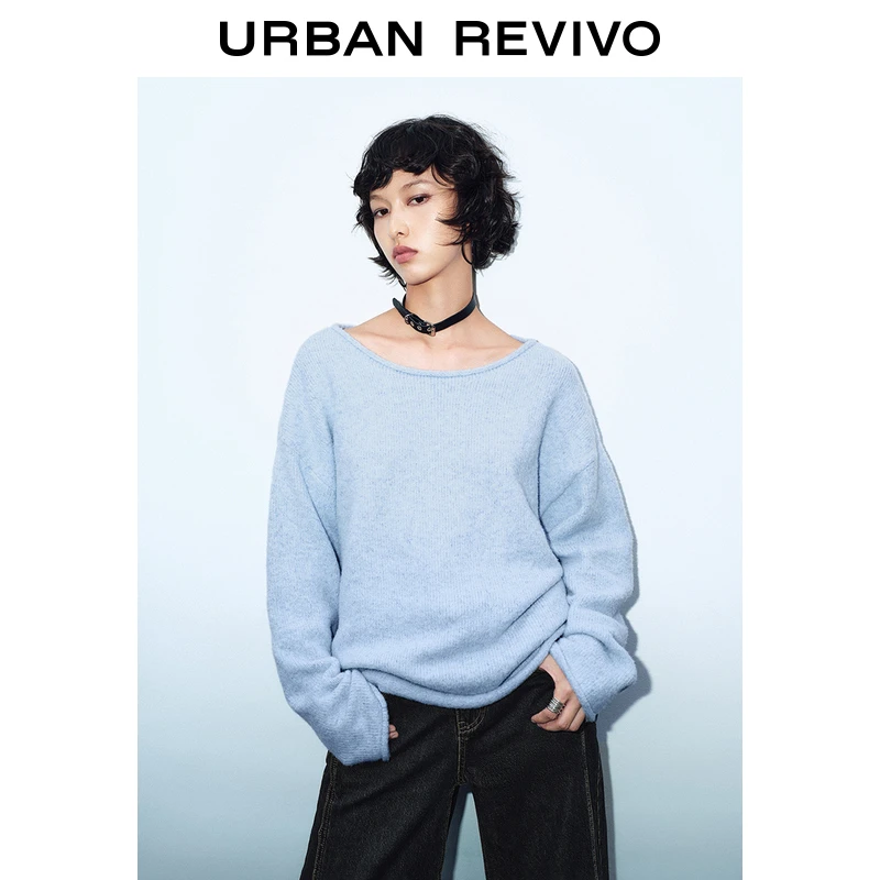 UR2024秋冬新款女装慵懒氛围感肌理落肩长袖针织衫UYV940014