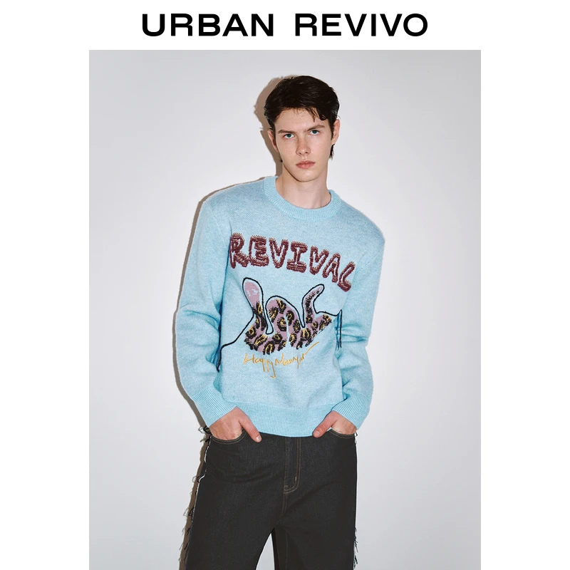 UR冬季新款男装潮流创意氛围感图案圆领针织衫UMV940056