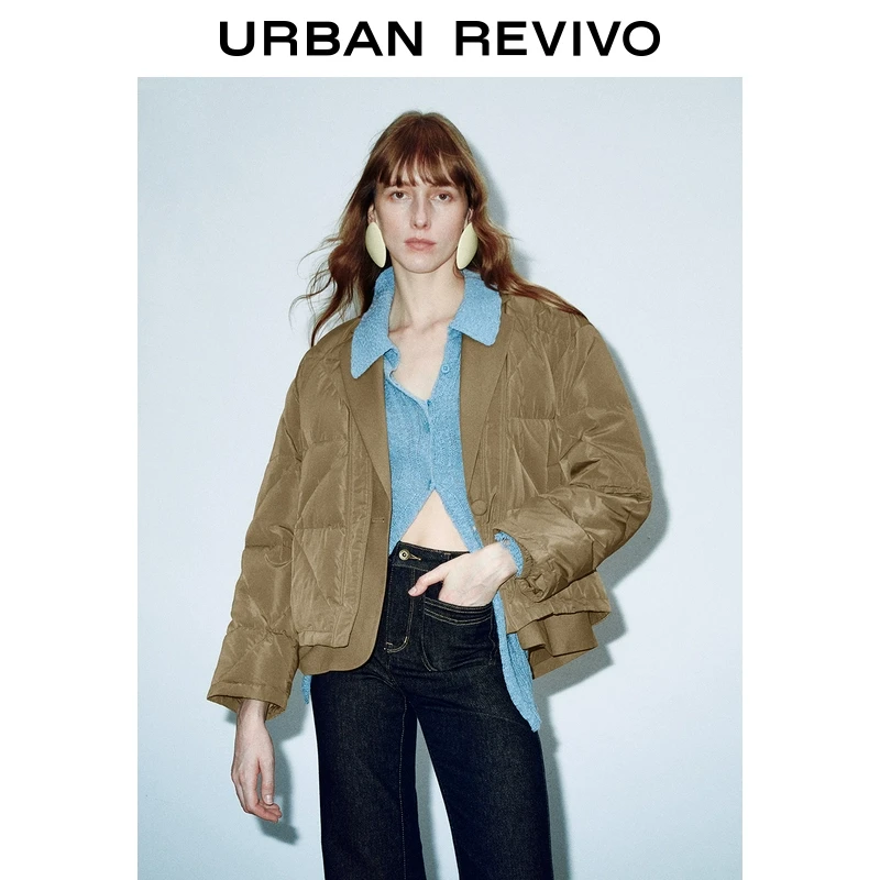 UR冬新款女装雅丹风假两件设计感绗缝宽松羽绒服UWM140018