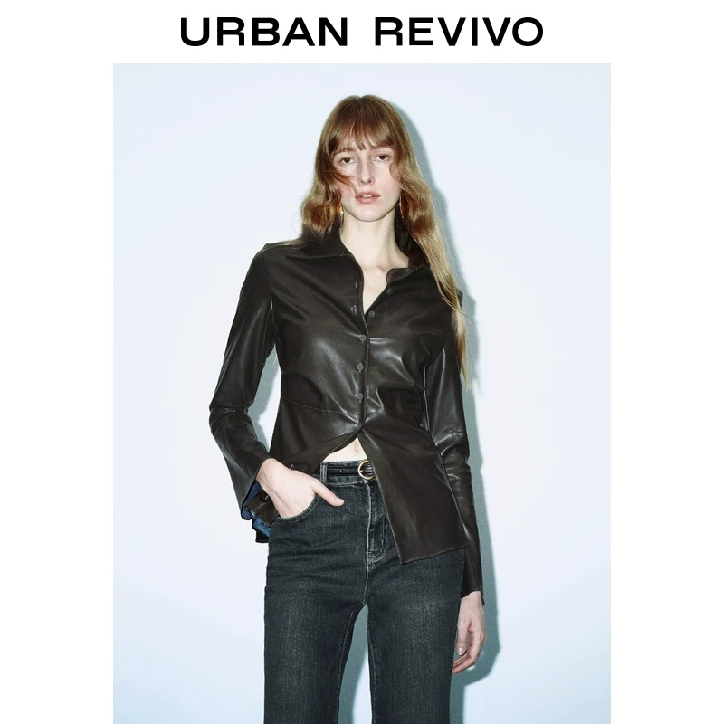 UR冬季新款女装复古摩登气质长袖开襟衬衫UWG240251