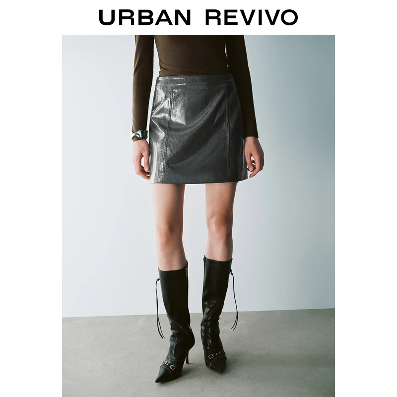 UR女装辣妹风肌理感高腰直筒半裙UYV540012