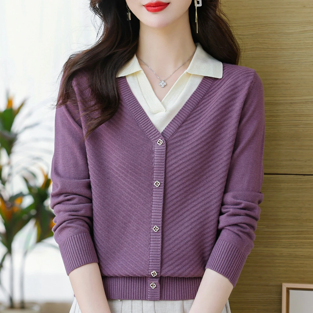 2025年春秋新款长袖时尚洋气款宽松显瘦款假两件百搭女士上衣