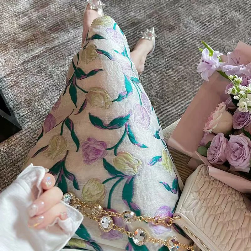 美绝了的郁金香提花气质花朵高腰包臀裙 优雅半身长裙秋冬