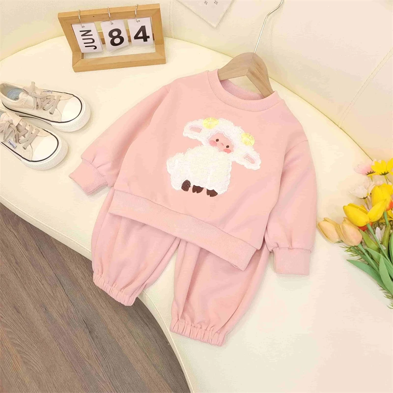 儿童时尚洋气卡通小羊套装女童春秋新款休闲韩版可爱卡通套装Q44