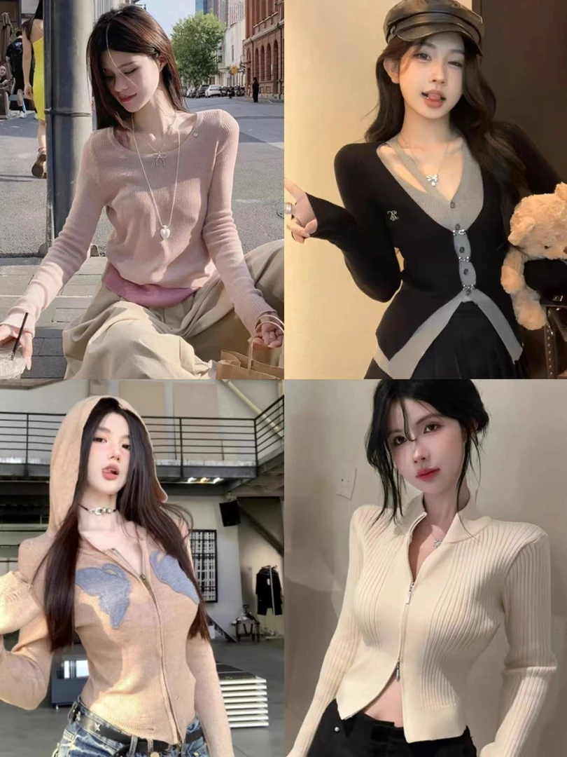 小LU 101-200 高腰修身露脐辣妹短款小个子长袖针织上衣