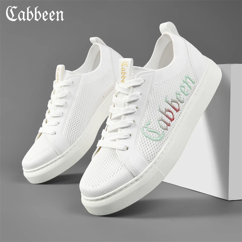 Cabbeen/卡宾男士鞋夏季透气板鞋男百搭飞织鞋新款潮牌休闲潮鞋男
