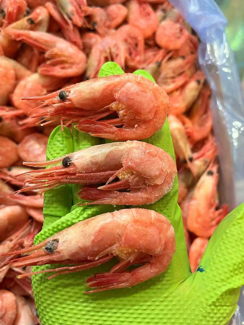 《渤海海鲜批发》特大北极甜虾腹籽128元/3斤黄籽虾（略有青黑头 属于正常现象 ）每斤20-30只