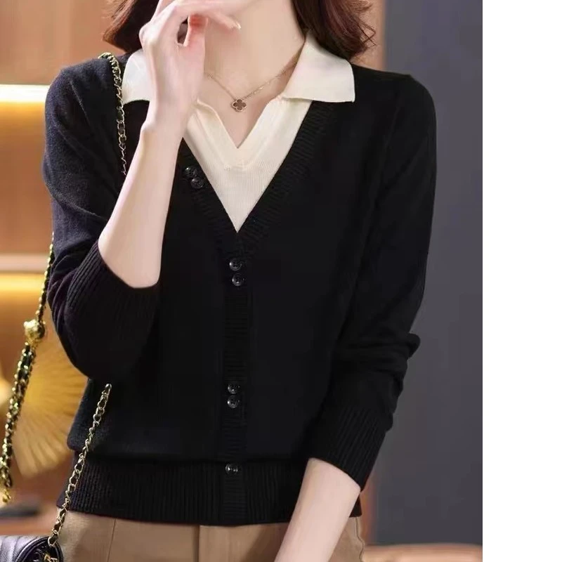 98（不退货）经典拼色女上衣宽松透气针织衫