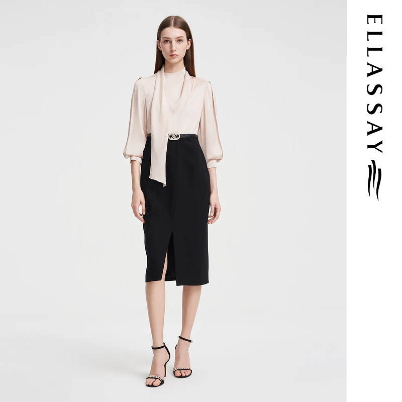 ELLASSAY歌力思早春三醋纤优雅高贵飘逸柔美连衣裙EWF351Y09200