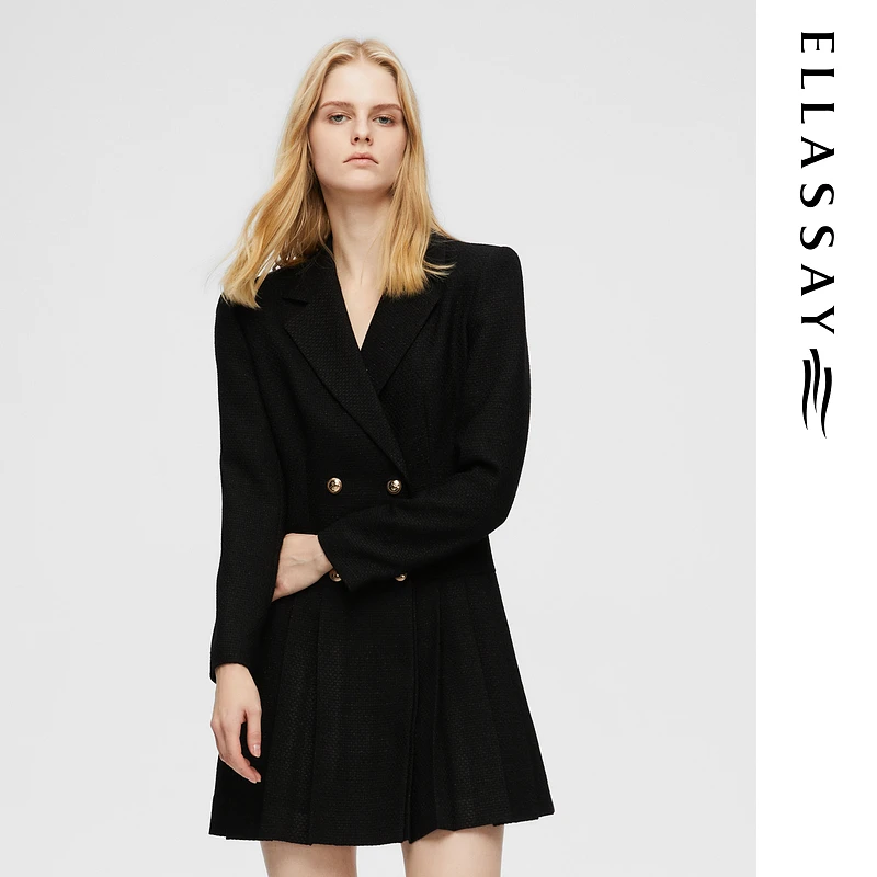ELLASSAY歌力思2025早春新款粗花呢短款西装连衣裙女EWB361Y04300
