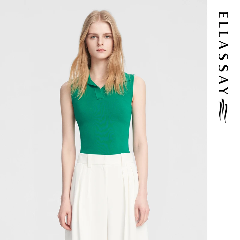 ELLASSAY歌力思2024夏季新款POLO领百搭坎肩无袖针织小背心女M012