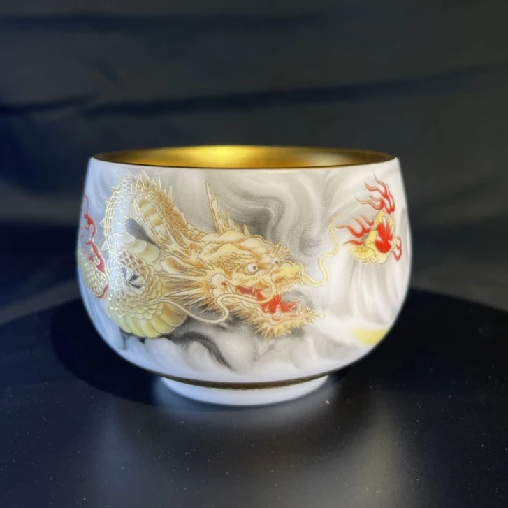 鎏金金龙献瑞主人茶杯陶瓷家用品茗杯个人专用办公陶瓷龙杯子单杯