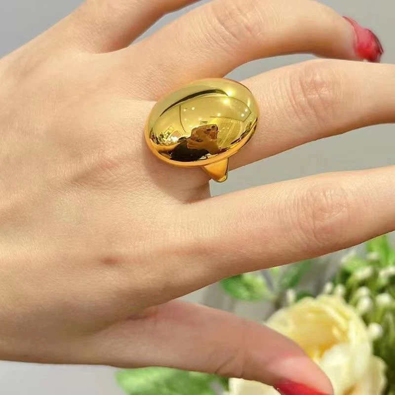 钛钢戒指 欧美热销新款戒指简约立体感百搭时尚长圆型指环椭圆女