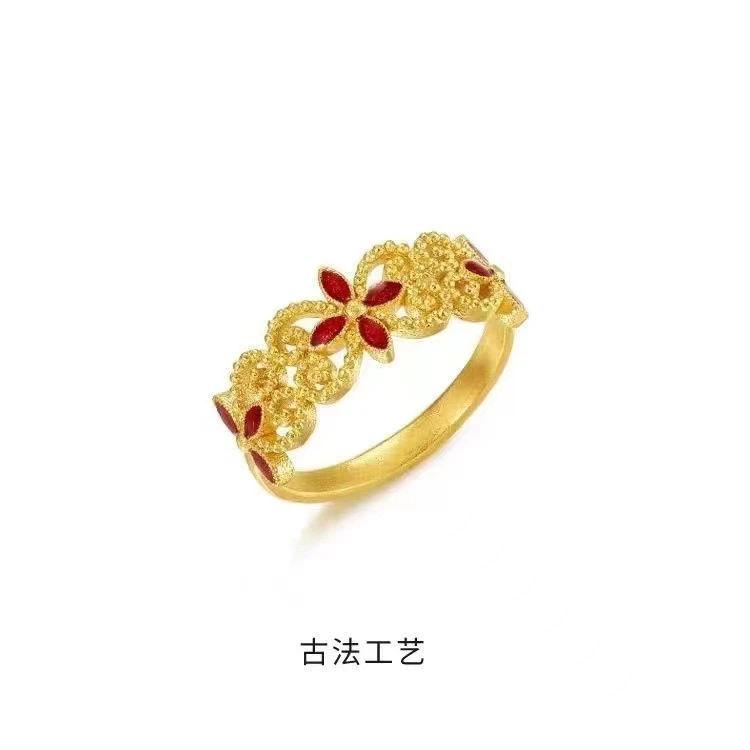 合金戒指 戒指金色珐琅四方如意开口戒时尚高级复古宮延轻奢