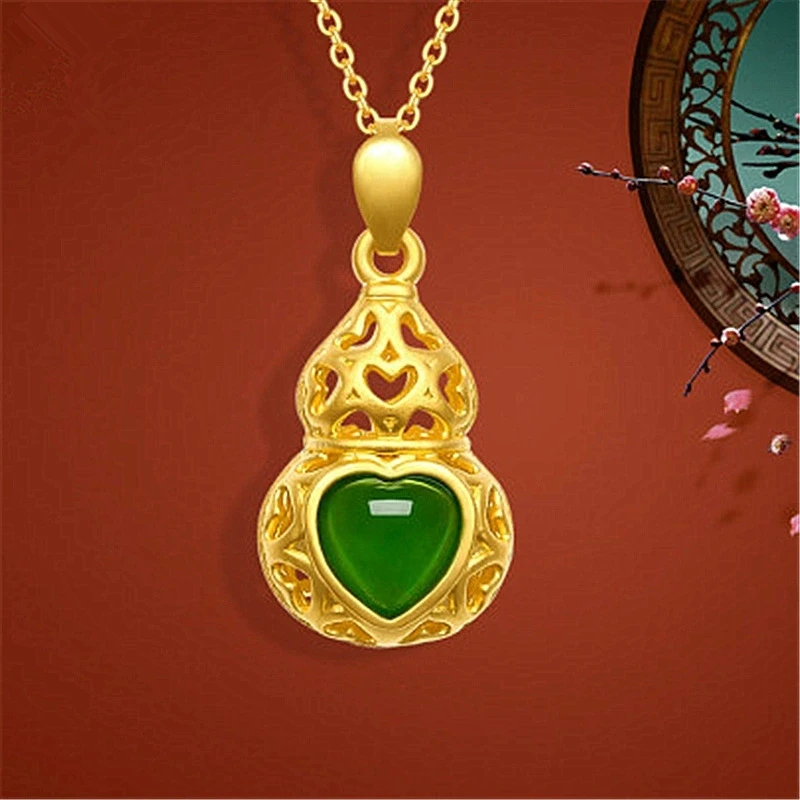 新款葫芦爱心镶嵌心形碧色镂空项链