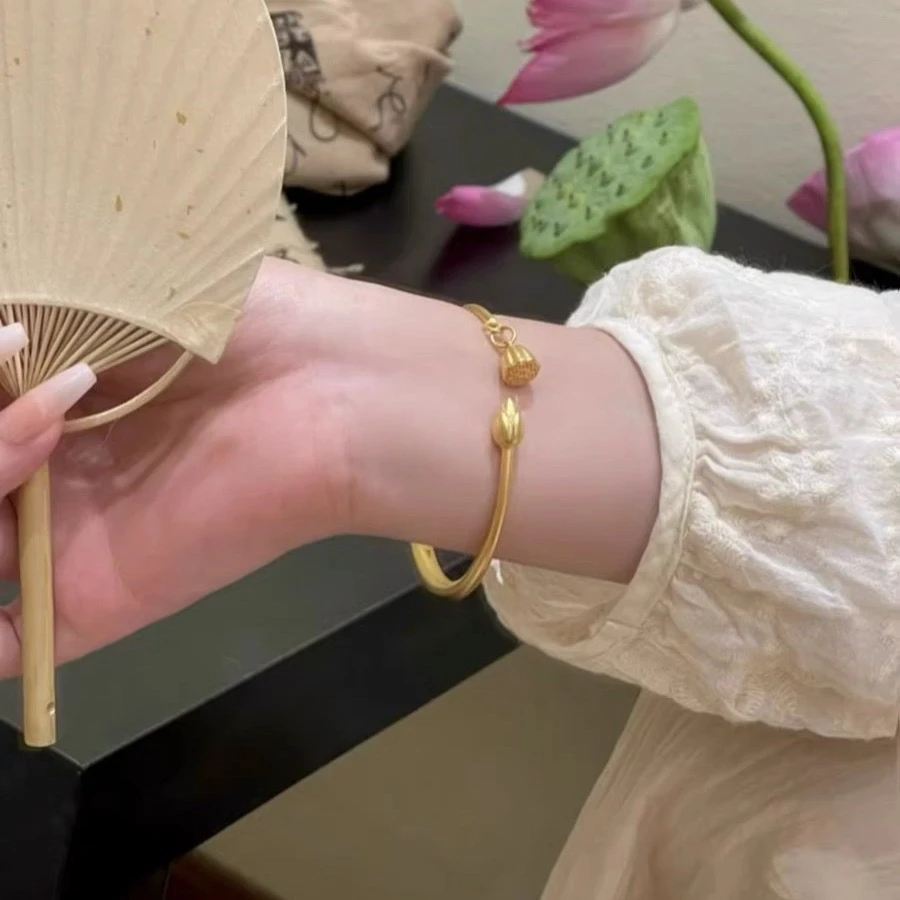 铜合金手镯 铜合金手镯 两世欢莲蓬开口手镯