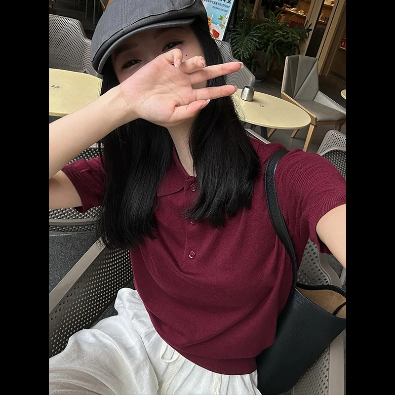 QK·少女M·知识份子风薄款polo领百搭显瘦针织短袖套衫QK0396