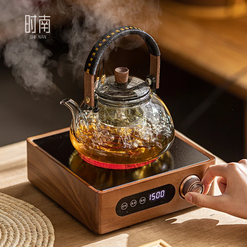 胡桃木电陶炉煮茶炉家用小型多功能围炉煮茶器耐高温玻璃烧水茶壶