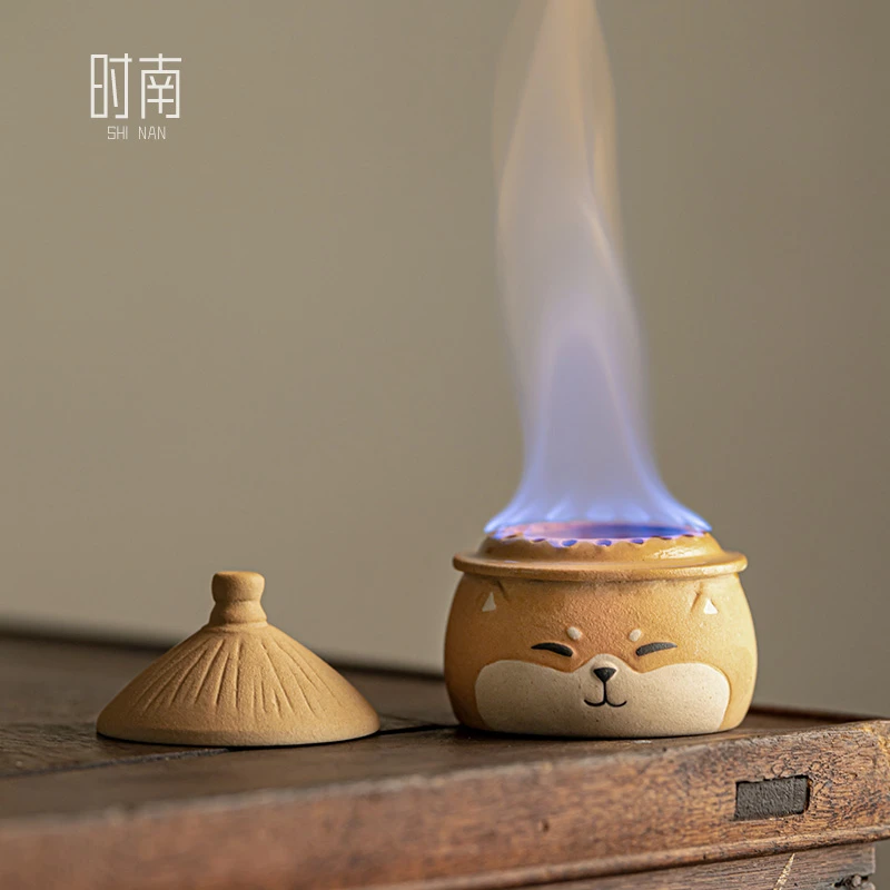 柴犬家用酒精灯煮茶器户外液体酒精炉陶瓷手工小酒精罐加热温茶炉
